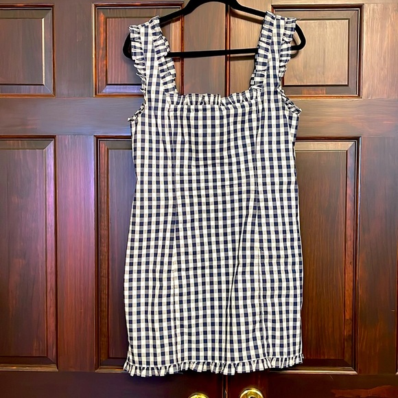 J.Crew, size 12, navy and white gingham, ruffled mini dress - Picture 1 of 9